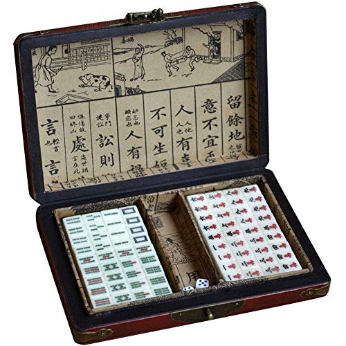 ZXOPTY Mahjong-Set, antikes Mini-Mahjong-Set, chinesisches Mahjong-Set mit Holzkoffer, Reise-Familien-Mahjong von ZXOPTY