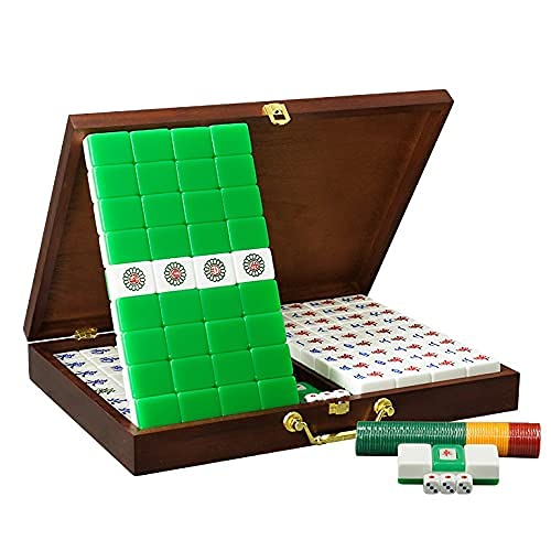 ZXOPTY Mahjong-Sets Chinesisches Mahjong-Spielset mit 146 Spielsteinen, Würfeln und Aufbewahrungskoffer aus Holz von ZXOPTY