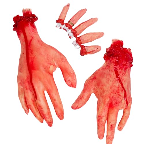 Halloween Deko Blutige Abgetrennte Hände Set,ZXYue 3 Stück Halloween Blood Requisiten Hände Bloody Dead Körperteile Für Halloween Haunted House Party Supplies Menschliche Blutige Weibliche Hand von ZXYue