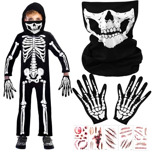 Skelett Maske Handschuhe,ZXYue Schädel Gesicht Schlauch Maske Skeleton Gloves Gesichtsmaske Full Face Skeleton Skull Ghostn Schwarz Weiß Halloween Gesichtsmaske Mit Tattoos für Cosplay Kostüm Karneval von ZXYue