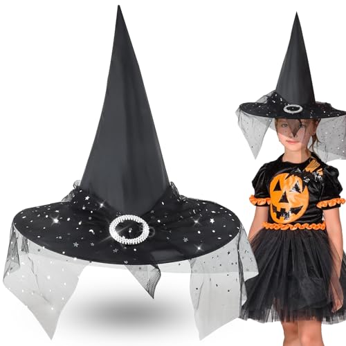 ZXYue Halloween Hexenhut, Hexenhut Deko Halloween Hexe Hut Schwarz Hexenhut Cosplay Kopfbedeckung,Hexenhut Spitzmütze Halloween Themenpartys für Erwachsene Kinder Halloween Cosplay Geschenk von ZXYue