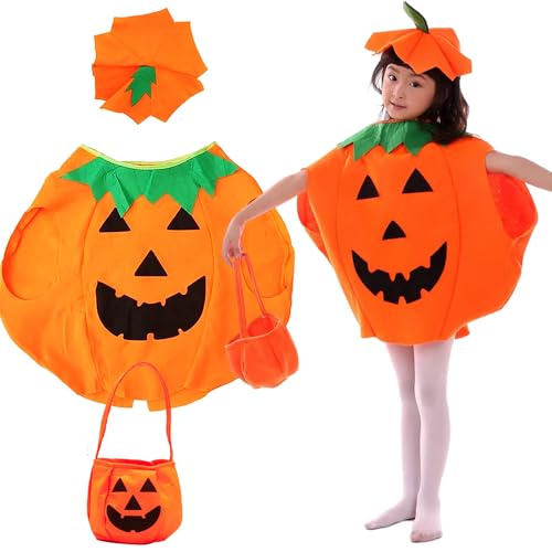 ZXYue Halloween Kürbis Kostüm, Kürbis Kostüm Kinder Halloween Kürbiskostüm mit Kürbis Tasche und Hut für Halloween Karneval Lustig Party Kinder Junge Mädchen Cosplay Halloween Party von ZXYue