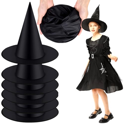 ZXYue Hexenhut, 6 Stücke Hexenhut Schwarz Halloween Party Hüte Kostüm Zubehör Halloween Hexenhut Schwarz Hexenhut Deko Halloween Zauberer Hut für Erwachsene Kinder Cosplay Hexen Kostüm Zubehör von ZXYue