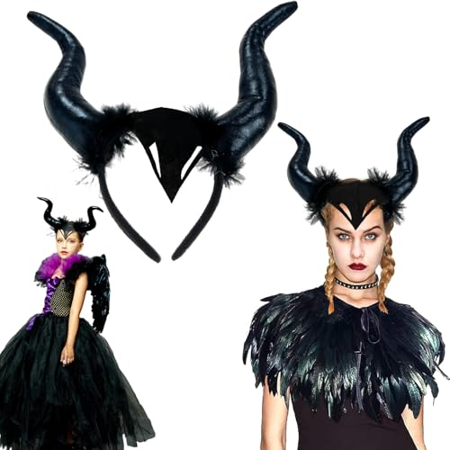 ZXYue Teufelshörner Halloween, Königin Hörner Kopfbedeckung Kostüm Böse Haarreif Schwarz Teufel Kopfschmuck Damen Cosplay Zubehör für Halloween Karneval Fasching Masquerade Party Foto Requisiten von ZXYue