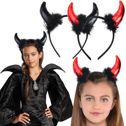 ZXYue Teufelshörner Halloween,HalloweenZXYue Teufelshörner Haarreif 2 Halloween Teufel Hörner Haarreifen Headwear Hörner,Schwarze und Rot Haar Accessoires für Halloween Cosplay Karneval Kostümparty von ZXYue