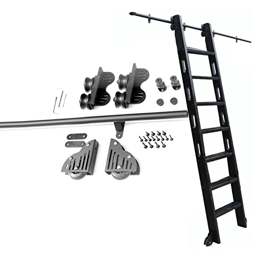 ZYDZ Einziehbare Schiebe-Bibliotheks-Hardware-Rollbahn-Set (ohne Leiter), mit Bodenrollenrädern, mobiler Leiterbahn mit rundem Rohr (200 cm Schienen-Set) von ZYDZ