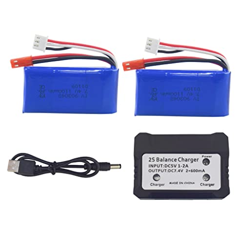 ZYGY 2PCS 7.4V 1100mAh Lithium Akku & 2in1 Ladegerät für WLtoys A949 A959 A969 A979 S989 V912 T23 T55 F45 A320 A321 RC Car//Drohne von ZYGY