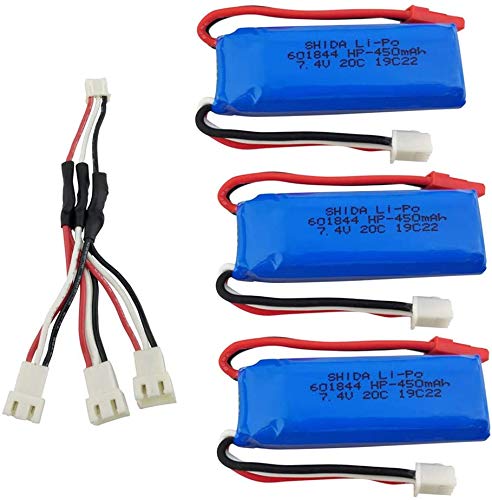 ZYGY 3PCS 7.4V 450mAh hoher Vergrößerung Lithium Batterie & 3in1 Umwandlung Kabel für wltoys K969 K979 K989 K999 P929 P939 284131 High-Speed-Ferngesteuertes Auto von ZYGY