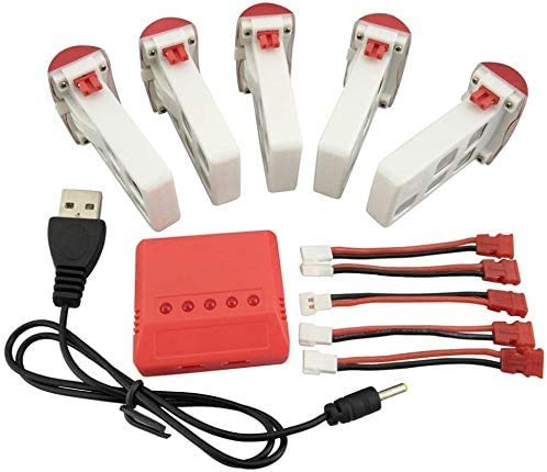 ZYGY Ersatzbatterie 5pcs 3.7V 500mAh Lithium Akku & 5 in 1 Ladegeräte & 5pcs Umstellung Kabel für SYMA X5UW X5UC Remote Control Hubschrauber von ZYGY