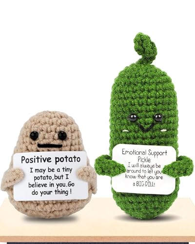 2 Stück Positive Kartoffel & Emotional Support Gurke Set，Lustige Gestrickte Puppe, Mutmacher Geschenk,Kreative Anti-Stress Geschenke,Emotional Support Plushies für Büro,Zuhause oder als Glücksbringer von ZYJBD