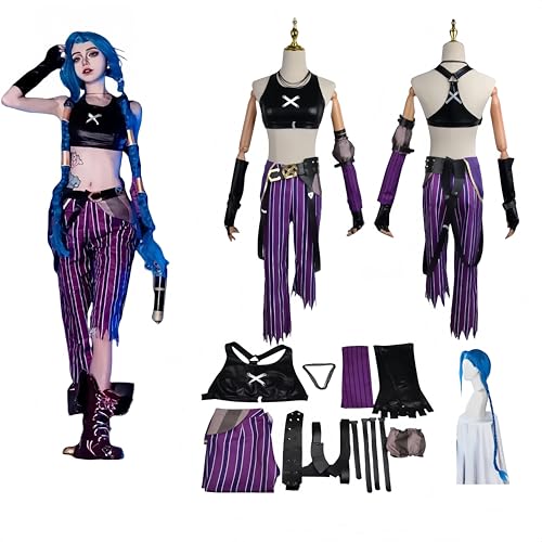 ZYJKGL Arcane Cosplay, Arcane JINX, Arcane Staffel 2, Party-Anzug, Kleidung, Uniform, komplettes Set, mit dieser atemberaubenden blauen Perücke, Arcane JINX Cosplay und Arcane-Fans (L) von ZYJKGL