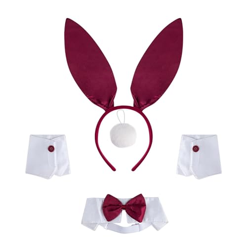 ZYKEJJDDAK Hasenohren Stirnband Kragen Fliege Manschette Häschen Schwanz für Halloween Cosplay Party Ostern Häschen Kostüm Set ZYKEJJDDAK Hasenohren Stirnband Kragen Fliege Manschette Häschen Schwanz für Halloween Cosplay Party Ostern Häschen Kostüm Set von ZYKEJJDDAK