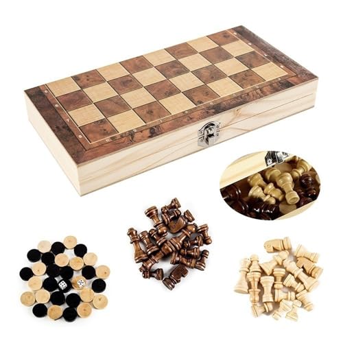 ZYKEJJDDAK Holz Reise Checkers Brettspiel Set Folding Chess Board Portable Chess Checkers Travel Game Family Bildungsspielzeug von ZYKEJJDDAK