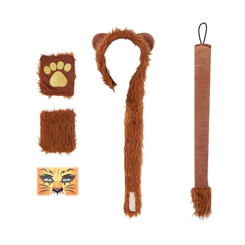 ZYKEJJDDAK Löwen Cosplay Kostüm Set Plüsch Schwanz Löwen Stirnband Rock Löwen Gesicht Aufkleber Löwen Pfoten Handschuhe für Geburtstag ZYKEJJDDAK Löwen Cosplay Kostüm Set Plüsch Schwanz Löwen Stirnband Rock Löwen Gesicht Aufkleber Löwen Pfoten Handschuhe für Geburtstag von ZYKEJJDDAK