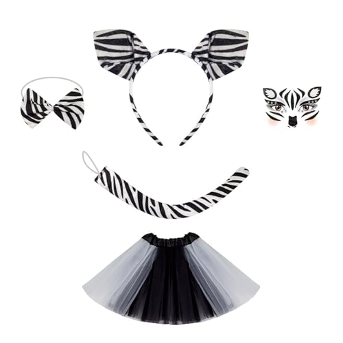 ZYKEJJDDAK Tier Rollenspiel Kostüm mit Stirnband Schwanz Fliege Gesicht Aufkleber Rock Halloween Tier Outfit Zubehör ZYKEJJDDAK Tier Rollenspiel Kostüm mit Stirnband Schwanz Fliege Gesicht Aufkleber Rock Halloween Tier Outfit Zubehör von ZYKEJJDDAK