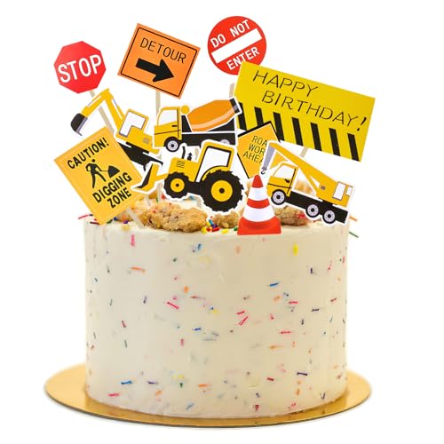 ZYKORT 45 Stück Tortendeko Geburtstag, Baustelle-Themen Kuchen Deko-Set für Jungen mit Baggern und Verkehrsschildern, Kreative Cupcake-Toppers, Party-Dekoration Zubehör von ZYKORT