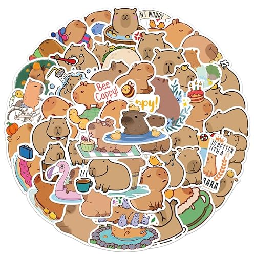 50 Stück Capybara Aufkleber - Wasserflaschen, Laptop, Telefon, Skateboard, Koffer, Fahrrad - Wasserdichte Vinyl Stickers für Jugendliche, Kinder - Kreative Dekoration und Ausdruck von Persönlichkeit von ZYMR