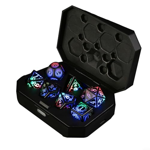 ZYNCUE Wiederaufladbare beleuchtete DND-Würfel, 7-teilig, Dungeons and Dragons Würfel, polyedrisches Würfel-Set, wasserdicht, leuchtende Würfel, LED, elektronische Würfel für Tischspiele (schwarz) von ZYNCUE