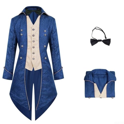 Steampunk Herren Smoking Jacke für Karneval Party Viktorianischer Stil Mantel für verschiedene Anlässe geeignet (XL Blau) von ZYWUOY