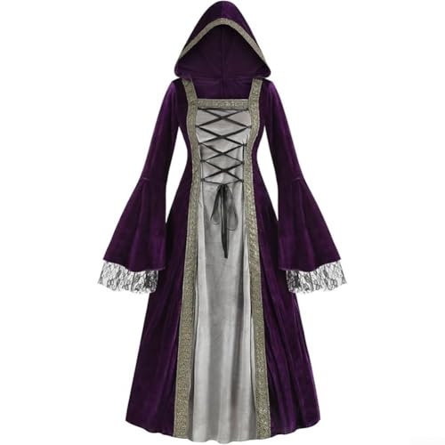 Traditionelles mittelalterliches Damen-Kostüm, Kleid mit elegantem Design, perfekt für Versammlungen, Größe XXL, Violett von ZYWUOY