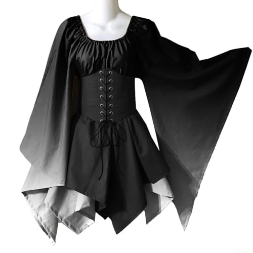 ZYWUOY Cosplay Gothic Kleid mit verstellbarem Korsett für Halloween und Renaissance Feiern (2XL Schwarz) von ZYWUOY