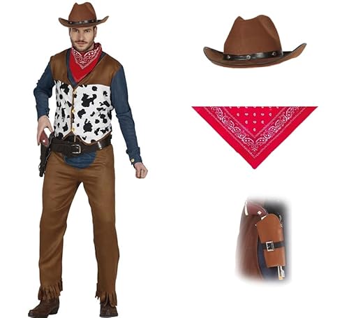 ZZ DISFRAZZES Cowboy-Kostüm für Herren, Seriff-Kostüm für Erwachsene, Karneval, Wilder Westen, Cowboy-Kostüm mit Zubehör für Karneval (Größe M) von ZZ DISFRAZZES