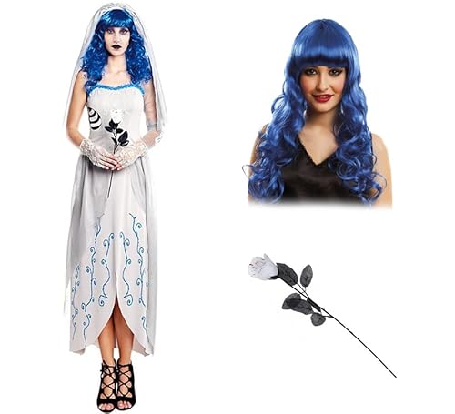 ZZ DISFRAZZES | Damen Corpse Bride Kostüm Kit mit Blumen, Geisterbraut Kostüm, Geist Hochzeitskleid - Cadaver Bride Kostüm für Erwachsene Halloween (Größe S) von ZZ DISFRAZZES