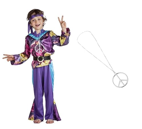 ZZ DISFRAZZES Hippie Kostüm für Kinder, 70er-Jahre, Hippie-Kostüm für Kinder, Karneval, Hippie-Set, 70er-Jahre mit Zubehör für Karneval (10-12 Jahre) von ZZ DISFRAZZES