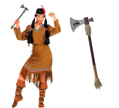 ZZ DISFRAZZES Indisches Damen-Kostüm, Indigena-Kostüm für Erwachsene, Karneval, indisches Kleid, mit Zubehör für Karneval (Größe L) von ZZ DISFRAZZES