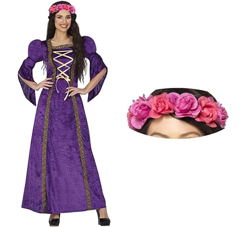 ZZ DISFRAZZES Mittelalterliches Kostüm für Damen, Mittelalter-Kostüm für Erwachsene, Karneval, mittelalterliches Kleid, Prinzessinnen-Kostüm mit Zubehör für Karneval (Größe L) von ZZ DISFRAZZES