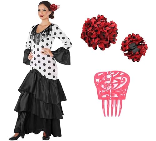 ZZ DISFRAZZES Sevillana-Kostüm für Damen, Flamenco-Kostüm für Erwachsene, Karneval, Sevilwolle-Kleid, Flamenco-Kostüm mit Zubehör für Karneval (Größe M-L) von ZZ DISFRAZZES