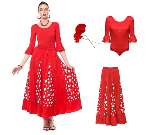 ZZ DISFRAZZES Sevillana-Kostüm für Damen, Kid Flamenca, rot, mit Zubehör, Sevillana Kleid, Aprilmese, Karneval und Themenpartys (Größe M) von ZZ DISFRAZZES