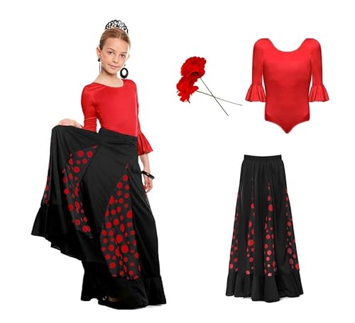 ZZ DISFRAZZES Sevillanisches Kinderkostüm Flamenco rot schwarz mit Zubehör - Sevillanisches Kleid, April Party, Karneval und Mottoparty (Größe 2 Jahre) von ZZ DISFRAZZES