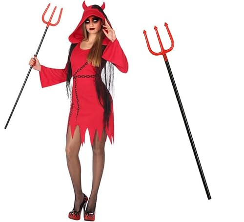 ZZ DISFRAZZES | Teufelskostüm für Damen mit Dreizack, rotes Dämonenkostüm für Damen – Kostüm für Erwachsene für Halloween (Größe M/L) von ZZ DISFRAZZES