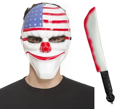 ZZ DISFRAZZES | USA-Kostüm-Set für Halloween, Clown-Maske für Erwachsene, mit Messer – Masken für Halloween und Karneval von ZZ DISFRAZZES