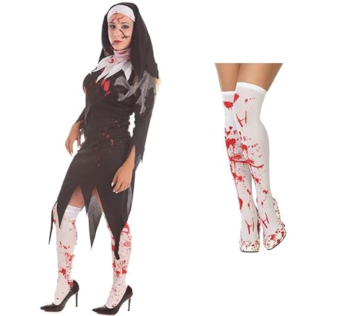 ZZ DISFRAZZES Zombie-Nonnen-Kostüm für Damen, lebendiges Totenkostüm, Nonne, Damen, mit Strümpfen, Zombie-Kostüm für Halloween (Größe M/L) von ZZ DISFRAZZES