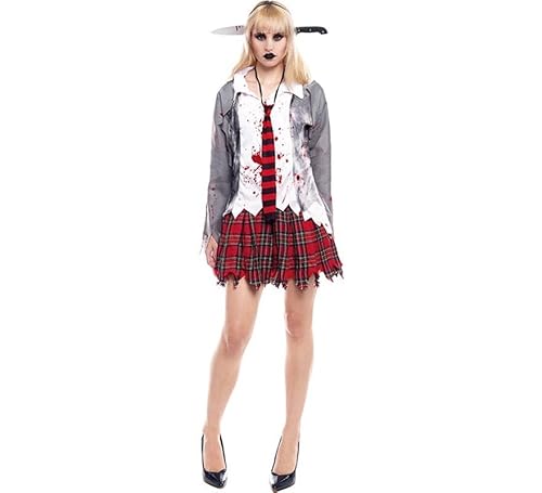 ZZ DISFRAZZES Zombie-Studentenkostüm für Damen, Schulmädchen, mit Messer, Uniform, für Erwachsene, Zombie, für Halloween (Größe L) von ZZ DISFRAZZES