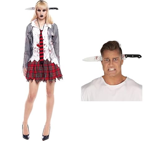 ZZ DISFRAZZES Zombie-Studentenkostüm für Damen, Schulmädchen, mit Messer, Uniform, für Erwachsene, Zombie, für Halloween (Größe S) von ZZ DISFRAZZES