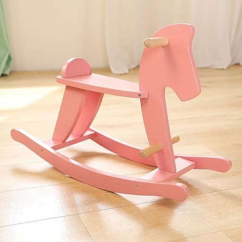 Schaukeltier, Schaukelpferd, Holz Schaukelpferd, Kleinkind Reittier Indoor/Outdoor, Junge&Mädchen Schaukeltier, Kleinkind Reittier, Kleinkinder(Pink) von ZZLBMCS