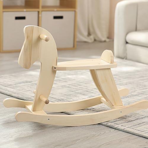 ZZLBMCS Schaukeltier, Schaukelpferd, Holz Schaukelpferd, Kleinkind Reittier Indoor/Outdoor, Junge&Mädchen Schaukeltier, Kleinkind Reittier, Kleinkinder(Beige) von ZZLBMCS