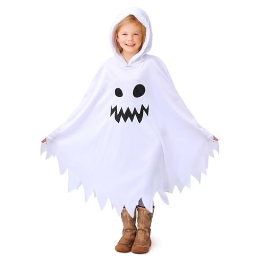 ZZOUFI Geister Kostüm Kinder, Gespenst Kostüm für Mädchen Jungen Baby Kleinkinder, Halloween Kinder Geist Kostüm, Weiß, mit Kapuze (Empfohlenes Alter 2–3–4, Körpergröße 95–110 cm) von ZZOUFI