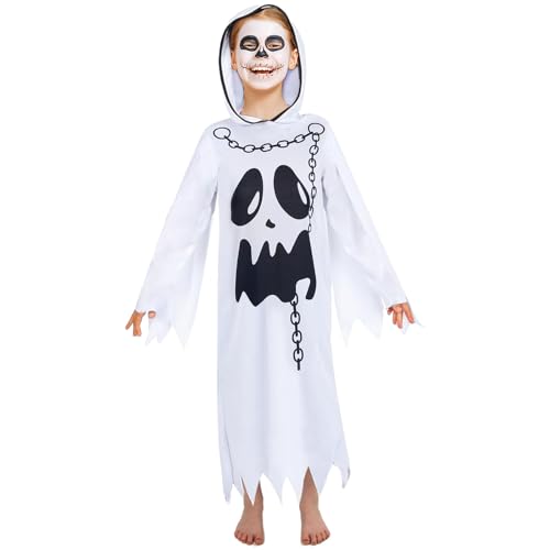 ZZOUFI Geister Kostüm Kinder, Gespenst Kostüm für Mädchen Jungen Baby Kleinkinder, Halloween Kinder Geist Kostüm, Weiß, mit Kapuze von ZZOUFI