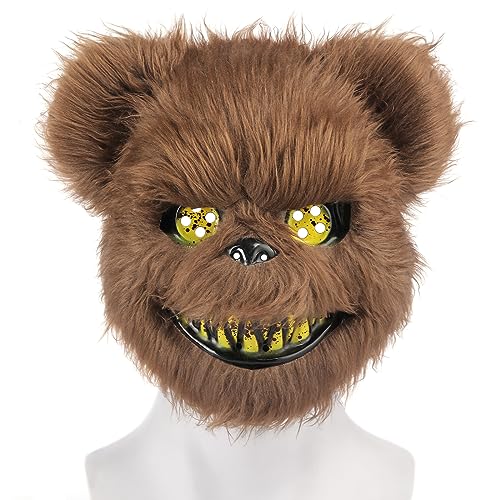 ZZOUFI Halloween Maske Horror Bärenmaske, Grusel Maske für Erwachsene Kinder, Gruselige Teddybär Maske, Furry Blutiger Bär Maske Schreckensmaske, Lustige Masken Fasching (Braun) von ZZOUFI