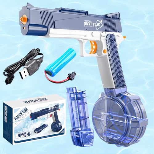 ZZQVIP Aqua Strike USB Rechargeable Wasserpistole Elektrisch, Wasserspritzpistole Kinder mit LED-Licht, Automatische, Doppelmagazin Große Kapazität, Geeignet für Sommer, Pool, Garten (Blau) von ZZQVIP