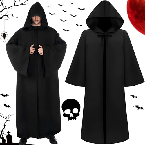 ZZQVIP Ghostface Kostüm für Erwachsene - Schwarzer Umhang mit Kapuze, Perfekt für Halloween, Scream Kostüm, Horror Kostüm und Sensenmann Kostüm, Geeignet für Männer und Frauen, 175-185 cm von ZZQVIP