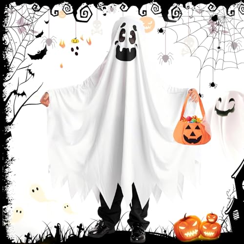 ZZQVIP Kinder Halloween Geister Kostüm Set mit Kürbistasche, Perfekt für Halloween Kostüm Kinder Jungen, Gespenst Kostüm für Kinder, Ideal für Halloween-Partys und Süßes oder Saures von ZZQVIP