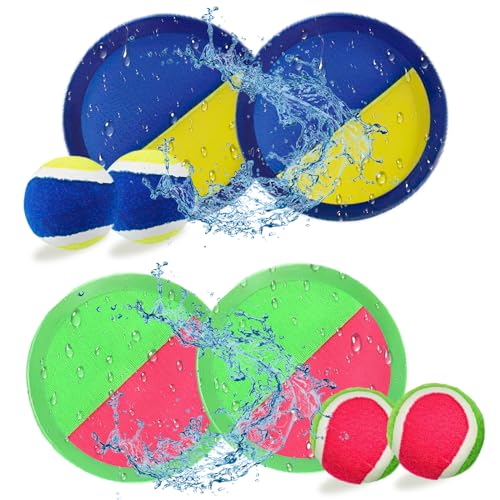 ZZQVIP Klettball Strandspielzeug, 4 Fangscheiben 4 Bälle, Wasserdicht Wurf Spiel Kinder, Garten Outdoor Spiele für Kinder ab 3 4 5 6 7 8 9 10, Klettballspiel für Kinder, Strand Spiele(20.5CM) von ZZQVIP