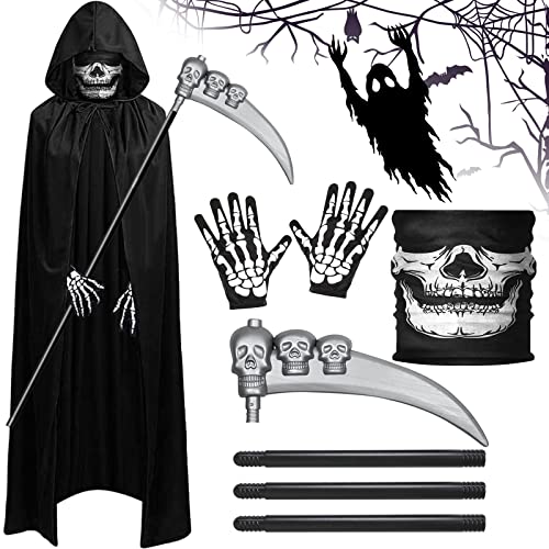 ZZQVIP Sensenmann Kostüm Herren Komplettset – Halloween Kostüm Erwachsene mit Umhang 175cm, Totenkopfmaske, Skelett Handschuhen & verstellbarer Sense, für Halloween Party & Karneval ZZQVIP Sensenmann Kostüm Herren Komplettset – Halloween Kostüm Erwachsene mit Umhang 175cm, Totenkopfmaske, Skelett Handschuhen & verstellbarer Sense, für Halloween Party & Karneval von ZZQVIP