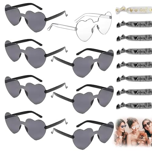 16 Stück Jga Brille Team Braut Armbänder Bride to Be Herz Brille Set Herz Sonnenbrille Partybrille Set Randlose Herz Brille JGA Partybrillen Set JGA Deko Accessoires für Hochzeitsfeierdekorationen von ZZRSYJ