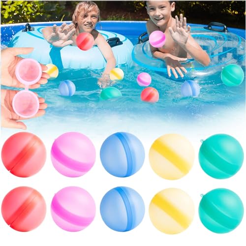 10 Stück Wasserbomben Wiederverwendbar Wasserballons Wiederverwendbare Schnell befüllbare Silikon Spritzbälle Bunt Water Balloons Schnell Befüllbare für Kinder Outdoor Sommer Aktivitäten von ZZRSYJ